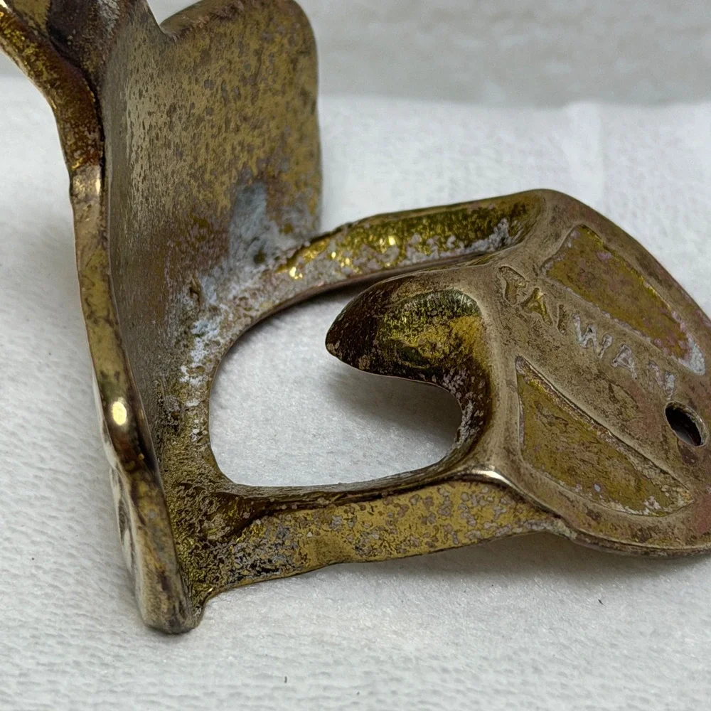 Vintage Coca-Cola Wall Mounted Bottle Opener Brass Tone Metal Taiwan with Screws